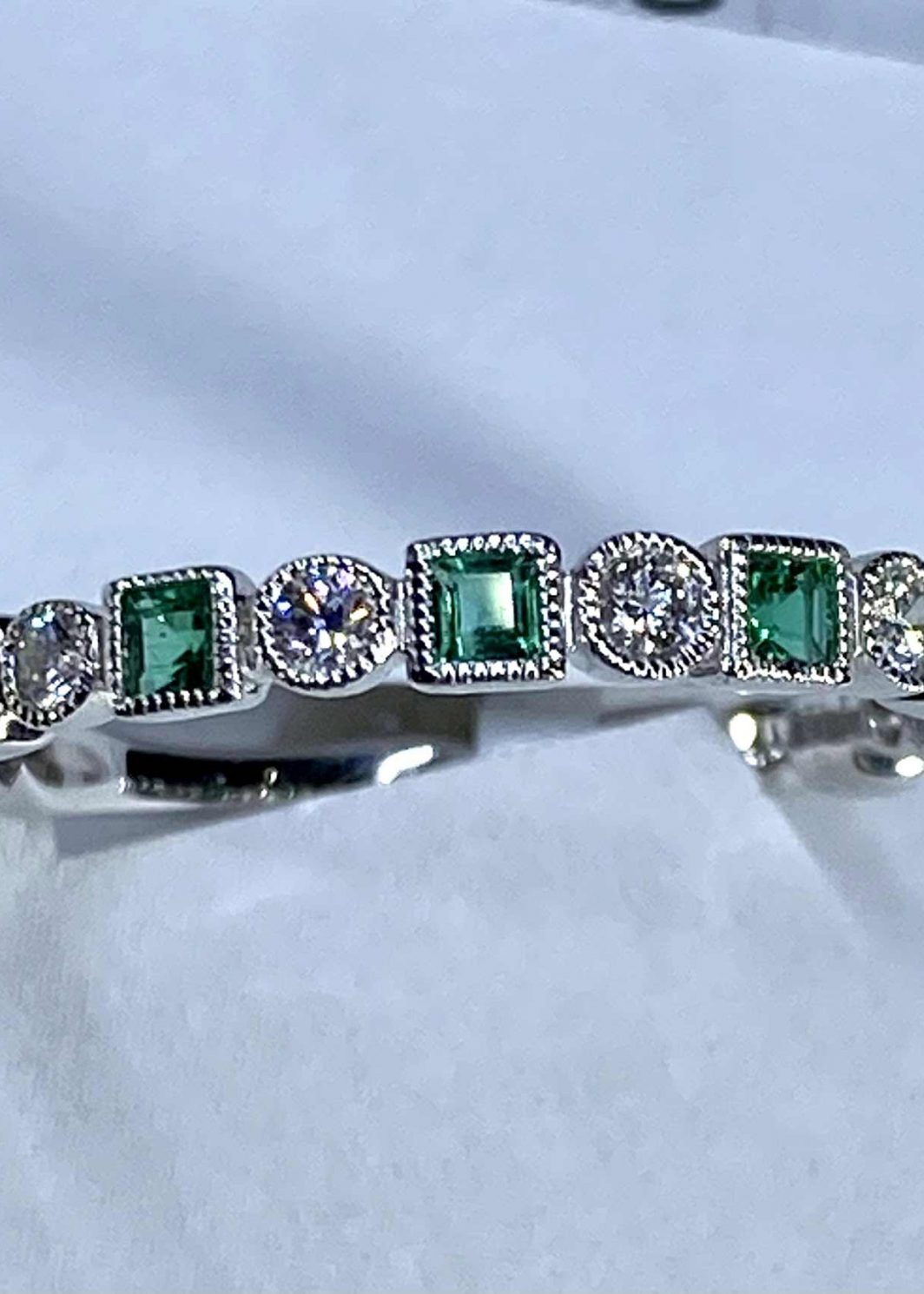 Emerald Diamond Band 14k White Gold (207-487)